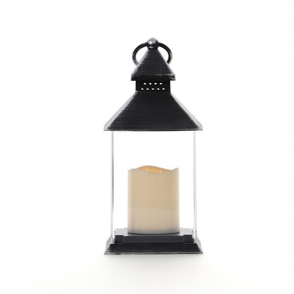 Czarna latarnia plastikowa ze świecą 23,5cm 2