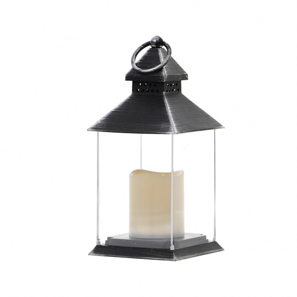 Czarna latarnia plastikowa ze świecą 23,5cm