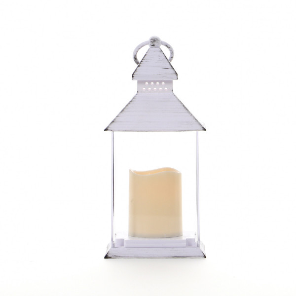 Biała latarnia plastikowa ze świecą 23,5cm 3