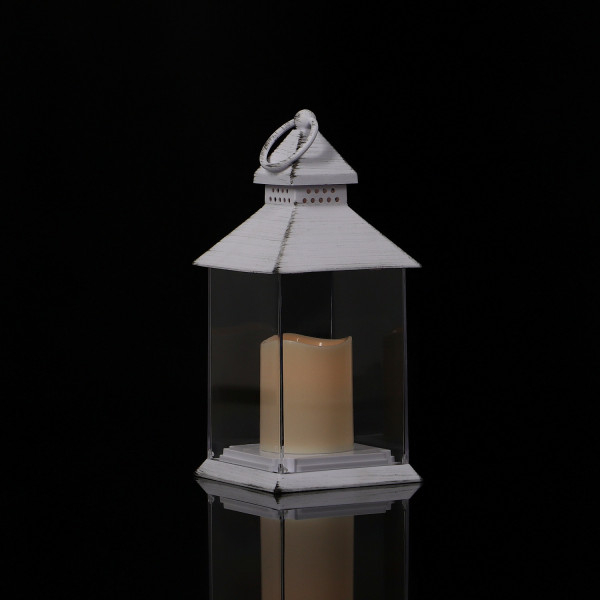 Biała latarnia plastikowa ze świecą 23,5cm 4