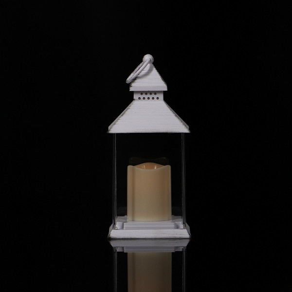 Biała latarnia plastikowa ze świecą 23,5cm 5