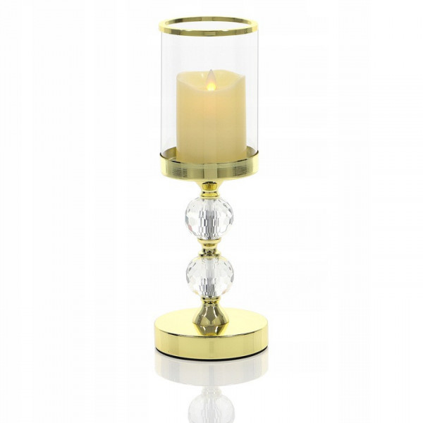 Złoty świecznik z dwiema kryształowymi kulami 35,5cm 3