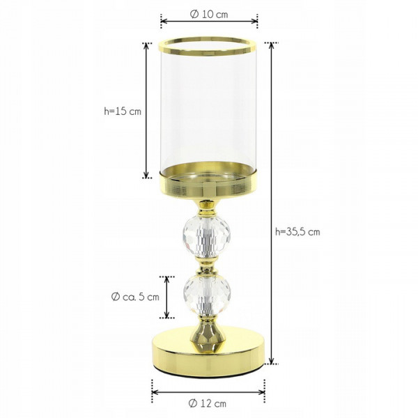 Złoty świecznik z dwiema kryształowymi kulami 35,5cm 1
