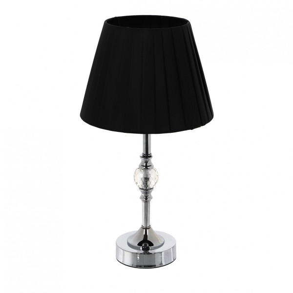 Srebrna lampa stołowa/nocna z kryształową kulą i czarnym abażurem
