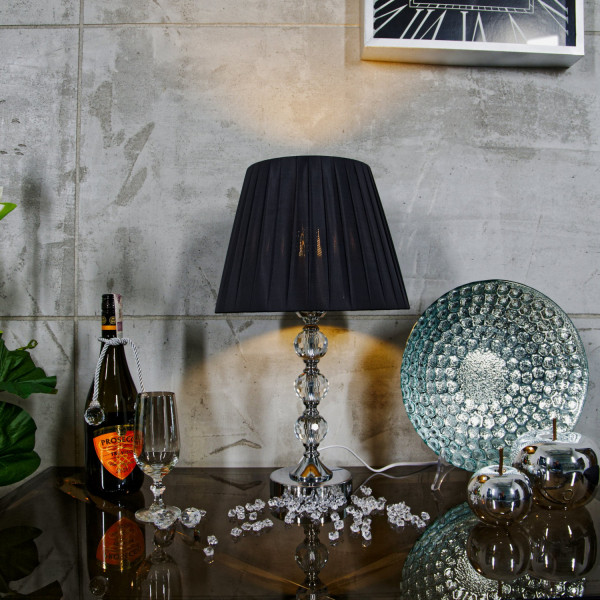 Lampa stołowa/nocna z trzema kryształowymi kulami i czarnym kloszem 13