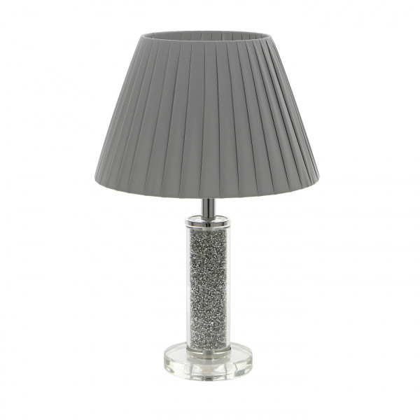 Lampa stołowa/nocna ze srebrnym pirytem i szarym abażurem