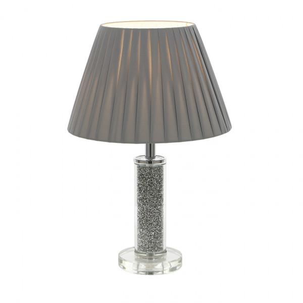Lampa stołowa/nocna ze srebrnym pirytem i szarym abażurem 2
