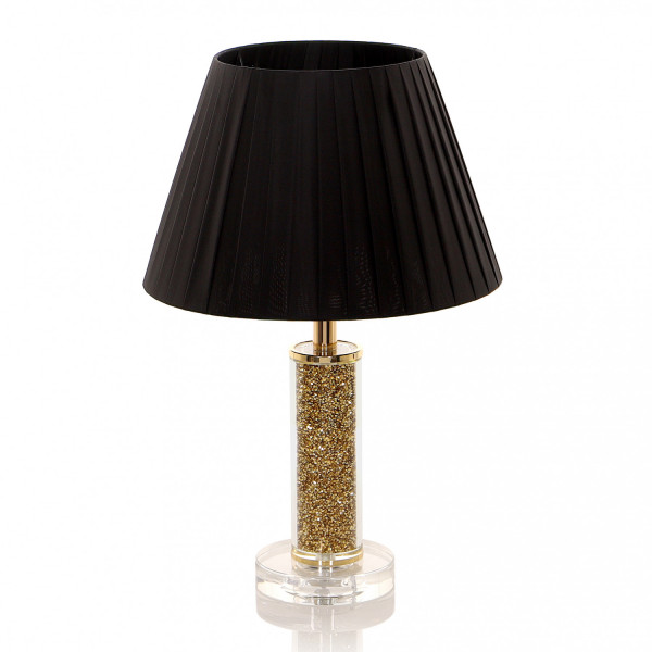 Lampa stołowa/nocna z pirytem w kolorze francuskiego złota i czarnym kloszem