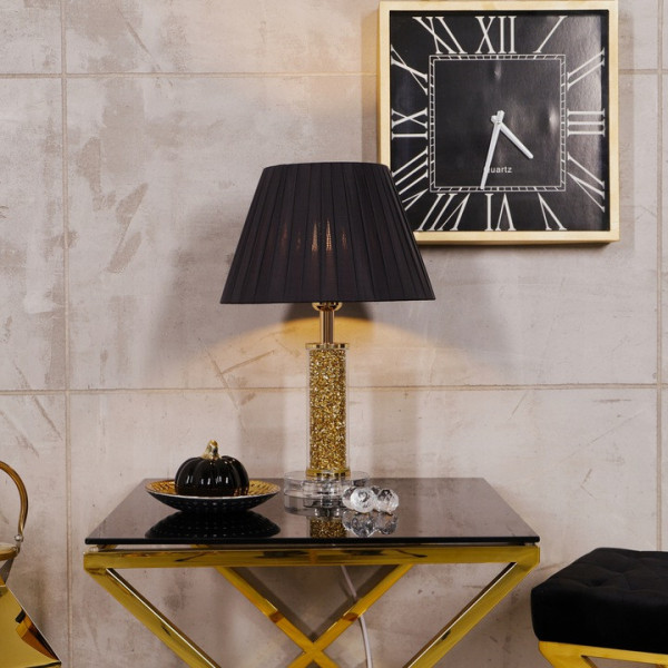 Lampa stołowa/nocna z pirytem w kolorze francuskiego złota i czarnym kloszem 4