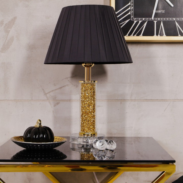 Lampa stołowa/nocna z pirytem w kolorze francuskiego złota i czarnym kloszem 5