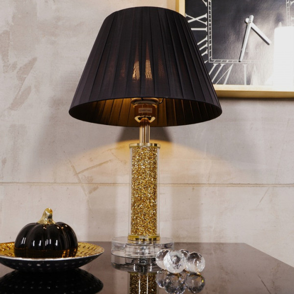 Lampa stołowa/nocna z pirytem w kolorze francuskiego złota i czarnym kloszem 8