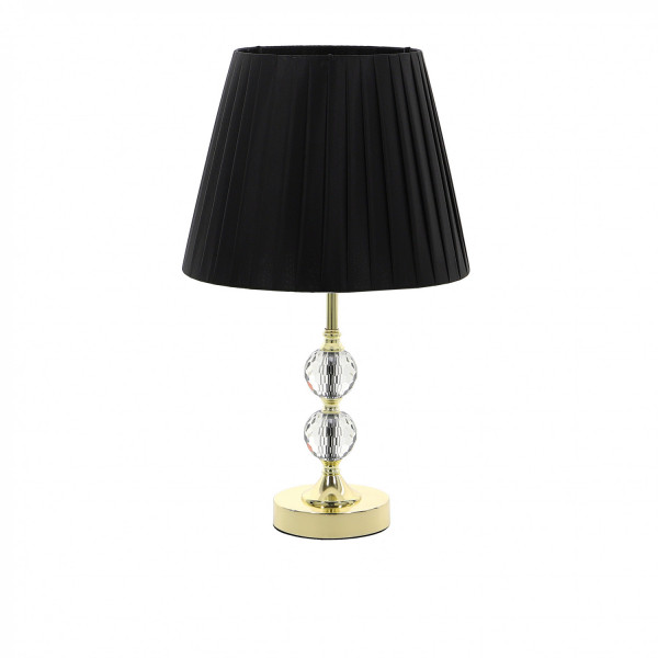 Złota lampa stołowa/nocna z dwoma kryształowymi kulami i czarnym kloszem 1