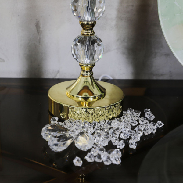 Złota lampa stołowa/nocna z dwoma kryształowymi kulami i czarnym kloszem 4