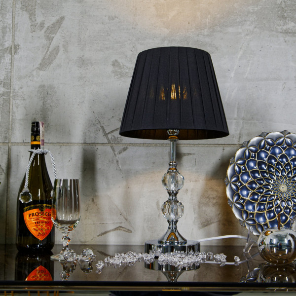 Lampa stołowa/nocna z dwoma kryształowymi kulami i czarnym kloszem 5