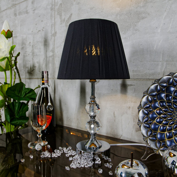 Lampa stołowa/nocna z dwoma kryształowymi kulami i czarnym kloszem 9
