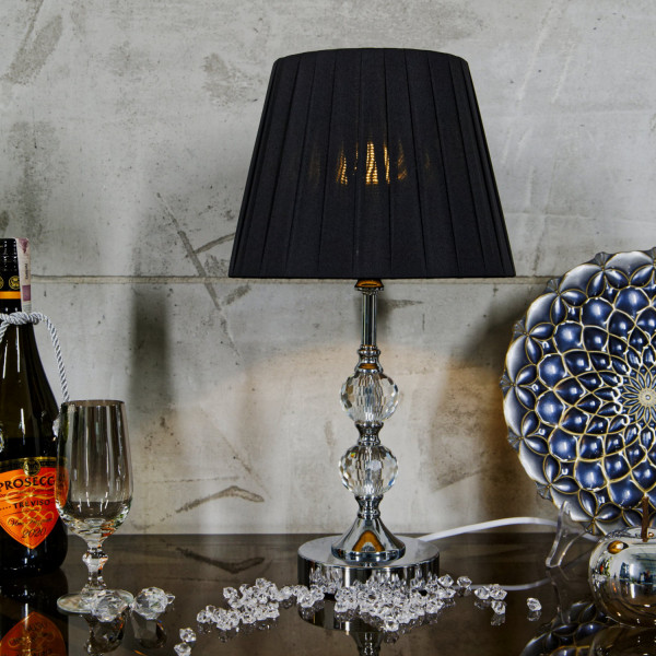 Lampa stołowa/nocna z dwoma kryształowymi kulami i czarnym kloszem 11