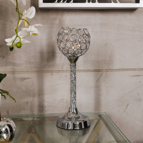 Srebrny świecznik glamour z pirytem 30cm 4