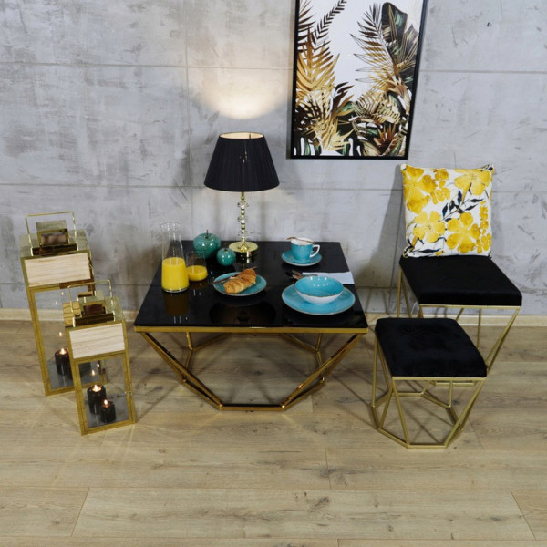 Złoty stolik Oktana z czarną szybą 80×80×45CM 9
