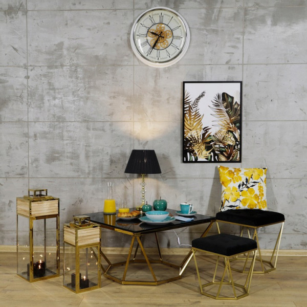 Złoty stolik Oktana z czarną szybą 80×80×45CM 10