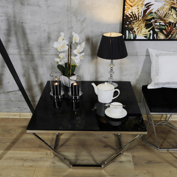 Srebrny stolik Oktana z czarną szybą 80×80×45CM 7