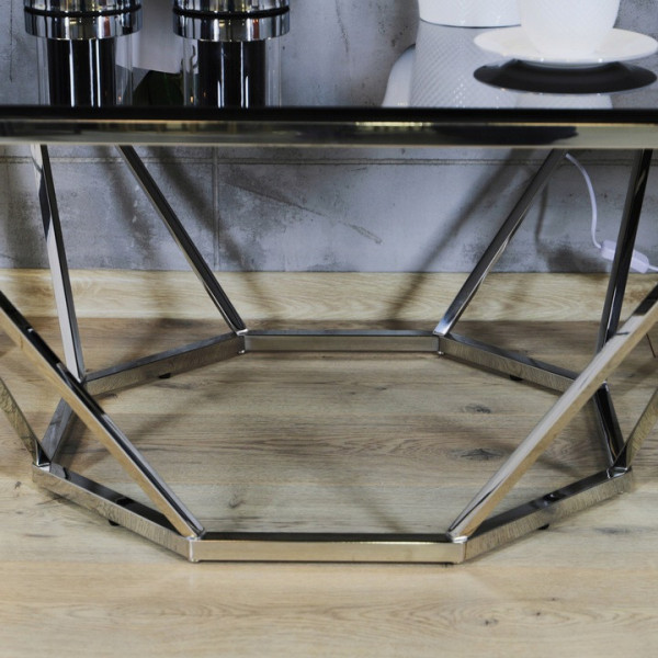 Srebrny stolik Oktana z czarną szybą 80×80×45CM 8