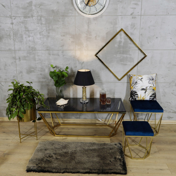 Złoty stolik-ława Oktana z niebieską szybą 120 ×60 ×45cm 6