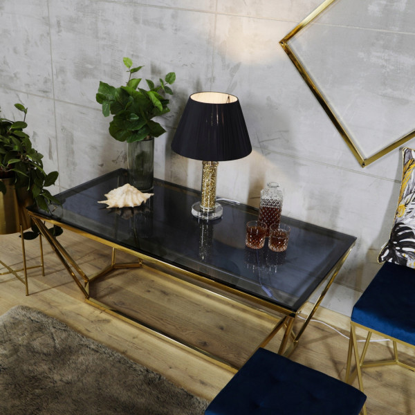 Złoty stolik-ława Oktana z niebieską szybą 120 ×60 ×45cm 7