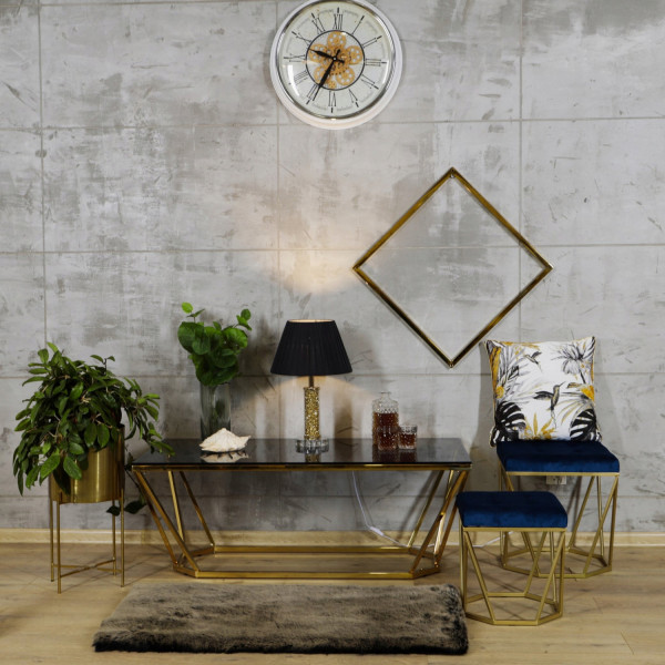 Złoty stolik-ława Oktana z niebieską szybą 120 ×60 ×45cm 8