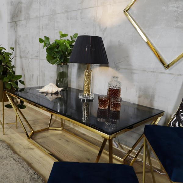 Złoty stolik-ława Oktana z niebieską szybą 120 ×60 ×45cm 10