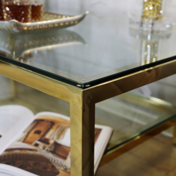 Złoty stolik ława Tarasso z dwiema szybami 7