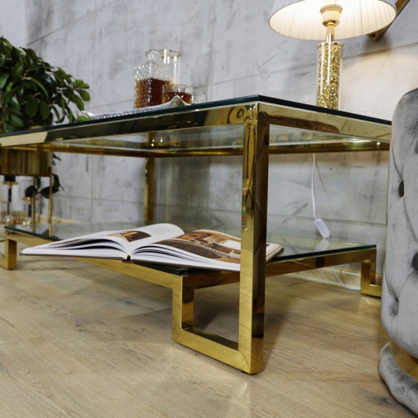 Złoty stolik ława Tarasso z dwiema szybami 10