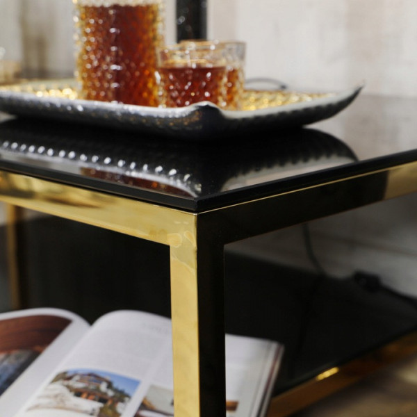 Złoty stolik ława Tarasso z dwiema czarnymi szybami 8