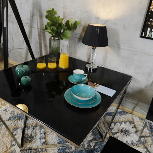 Srebrny stolik kawowy Java z czarną szybą L 100x100x45cm 6