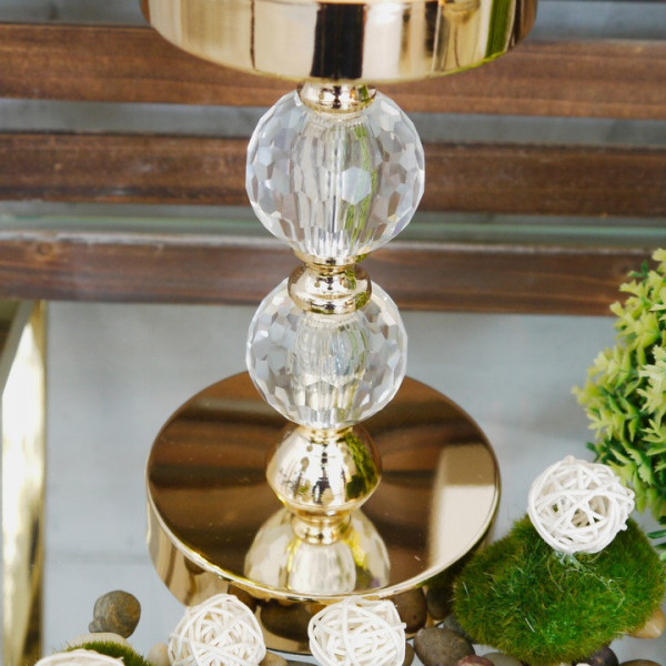 Świecznik z dwiema kryształowymi kulami w kolorze francuskiego złota 35,5cm 6