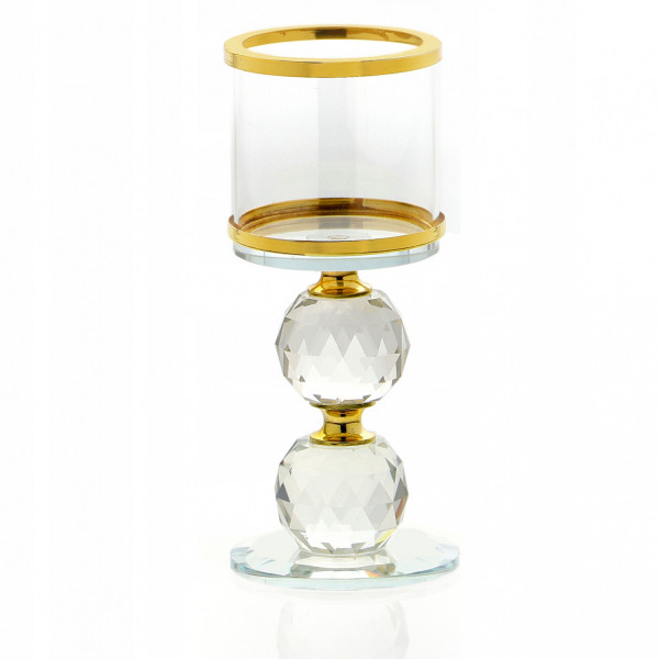 Kryształowy świecznik ze złotym zdobieniem - 2 kule