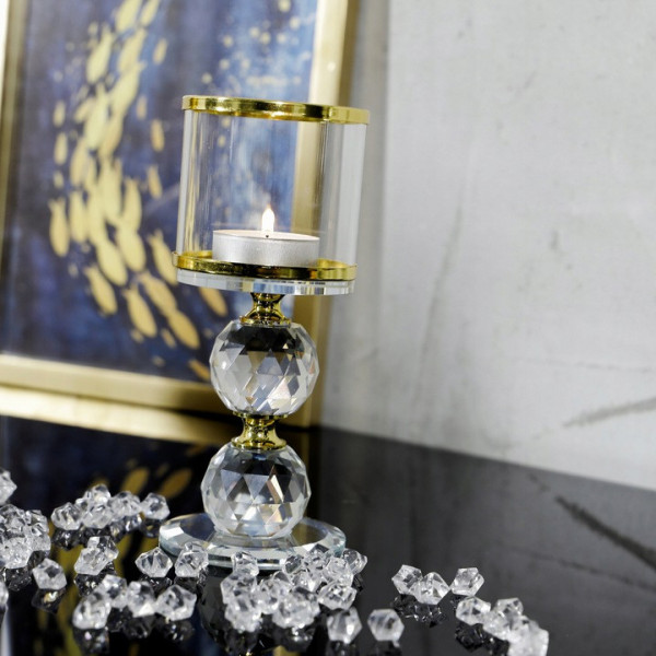 Kryształowy świecznik ze złotym zdobieniem - 2 kule 9