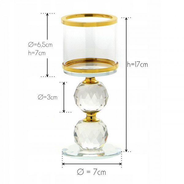 Kryształowy świecznik ze złotym zdobieniem - 2 kule 1