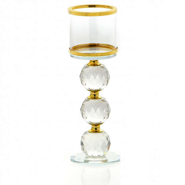 Kryształowy świecznik ze złotym zdobieniem - 3 kule
