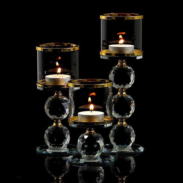Kryształowy świecznik ze złotym zdobieniem - 3 kule 8