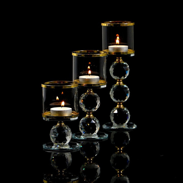Kryształowy świecznik ze złotym zdobieniem - 3 kule 9