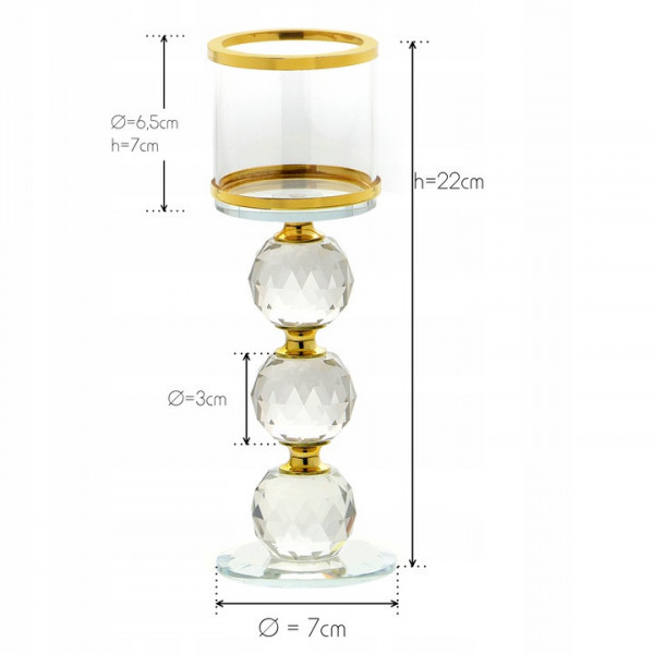 Kryształowy świecznik ze złotym zdobieniem - 3 kule 1