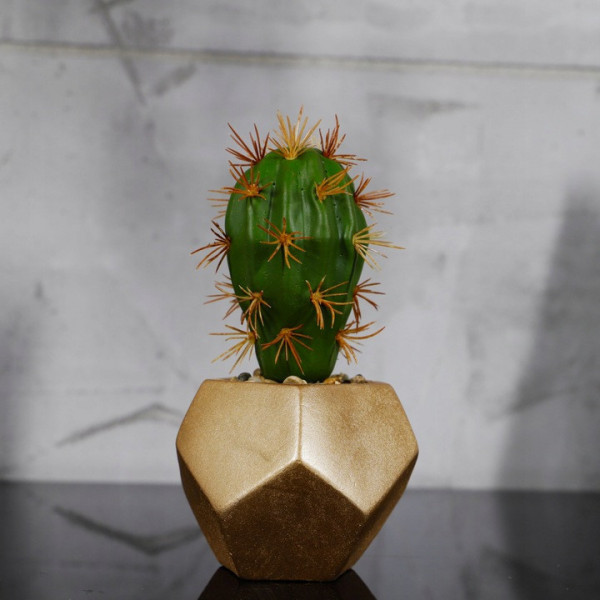Sztuczny kaktus ozdobny w złotej doniczce 3