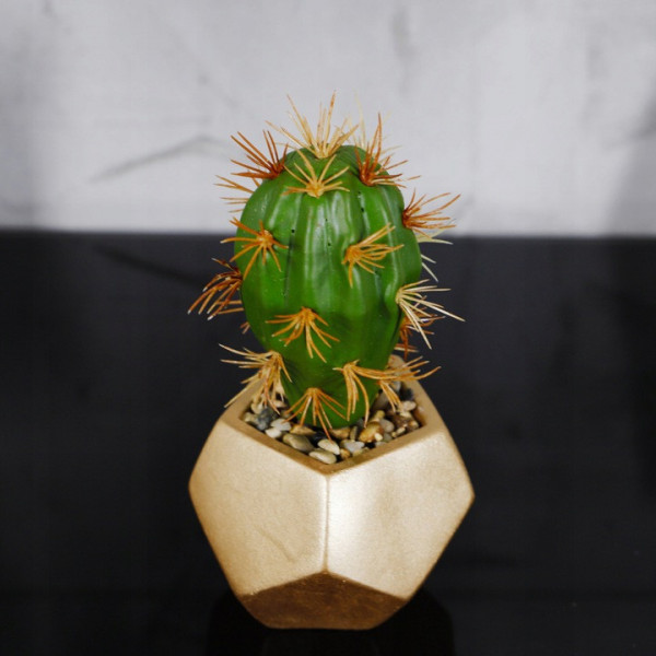 Sztuczny kaktus ozdobny w złotej doniczce 2