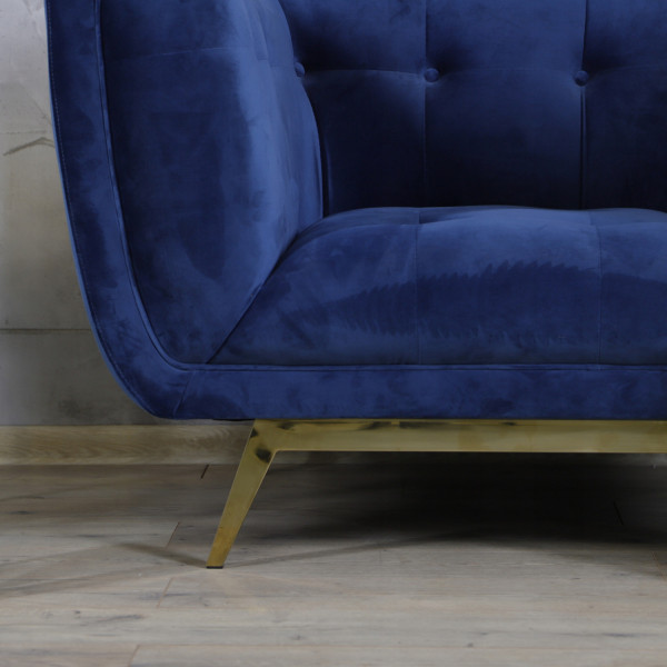 Niebieski fotel tapicerowany na złotych chromowanych nogach - Eclesio 6