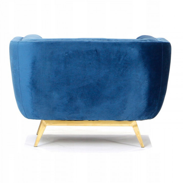 Niebieski fotel tapicerowany na złotych chromowanych nogach - Eclesio 3