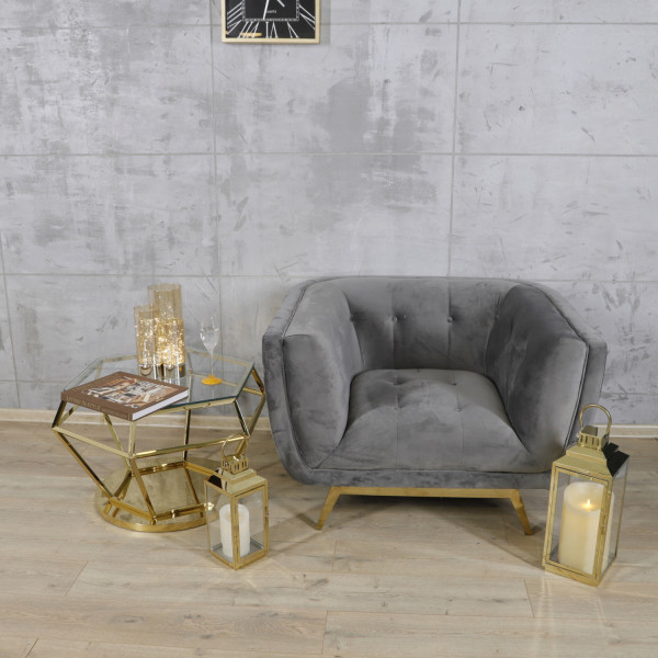 Szary fotel tapicerowany na złotych chromowanych nogach - Eclesio 5