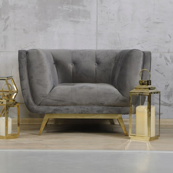Szary fotel tapicerowany na złotych chromowanych nogach - Eclesio 6