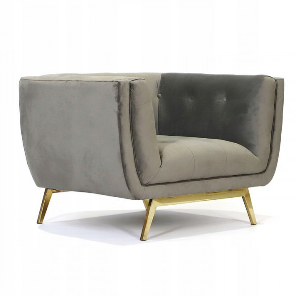 Szary fotel tapicerowany na złotych chromowanych nogach - Eclesio 4