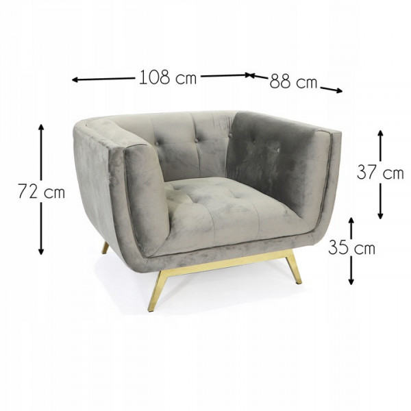 Szary fotel tapicerowany na złotych chromowanych nogach - Eclesio 1