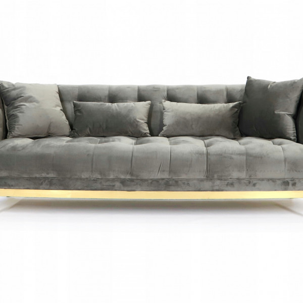 Szara sofa tapicerowana na złotych chromowanych nogach - Eclesio